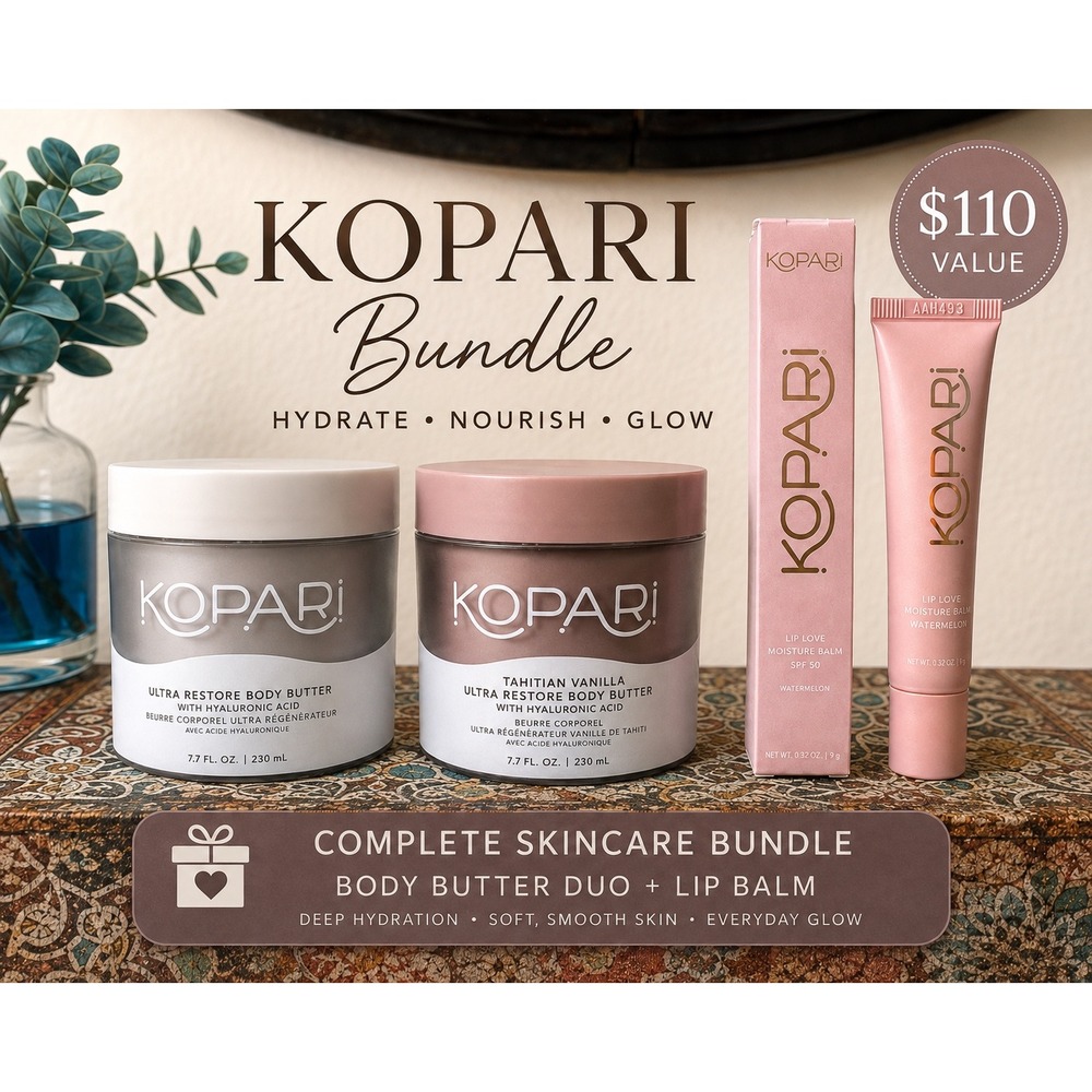 Kopari Ultra Restore Body Butter Duo and Watermelon Lip Balm Skincare Bundle